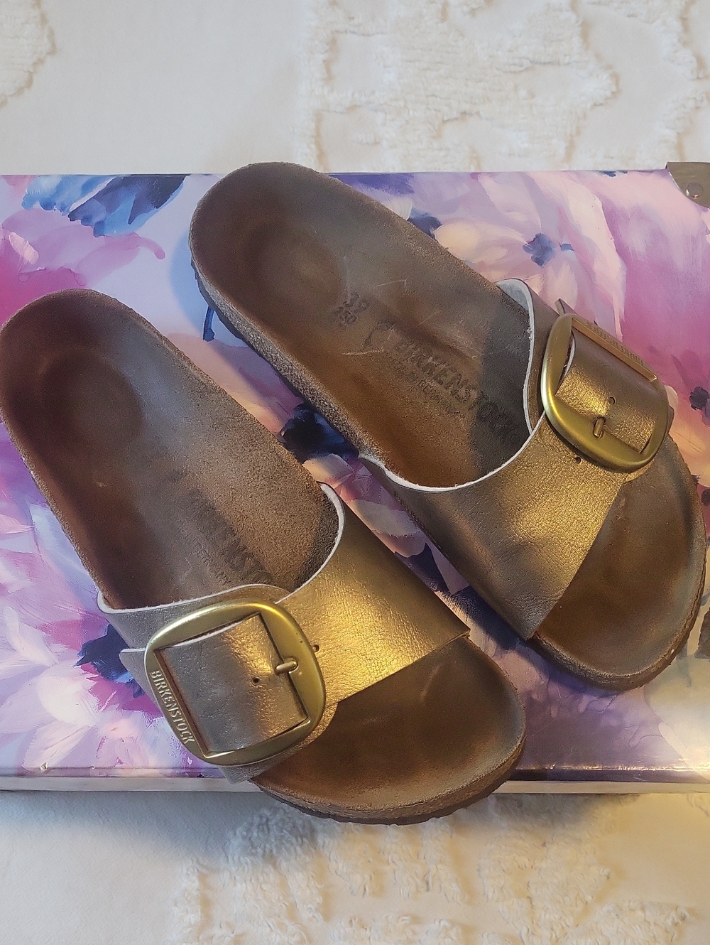 Birkenstock Big Buckle Metalic Bronze Slide Sandals WO's Size 39